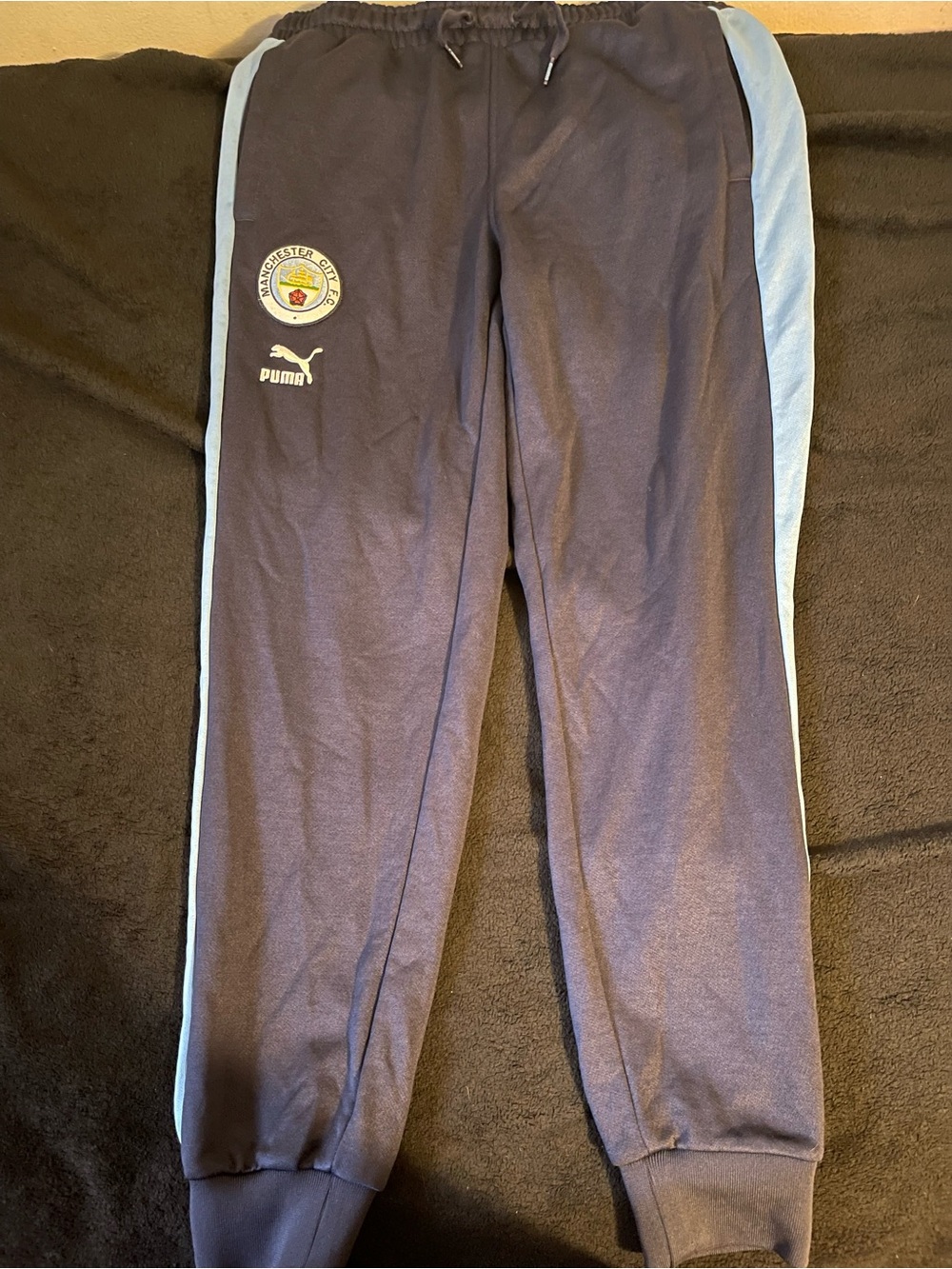 Puma Manchester City Navy Joggers with Light Blue Side Stripes Size L